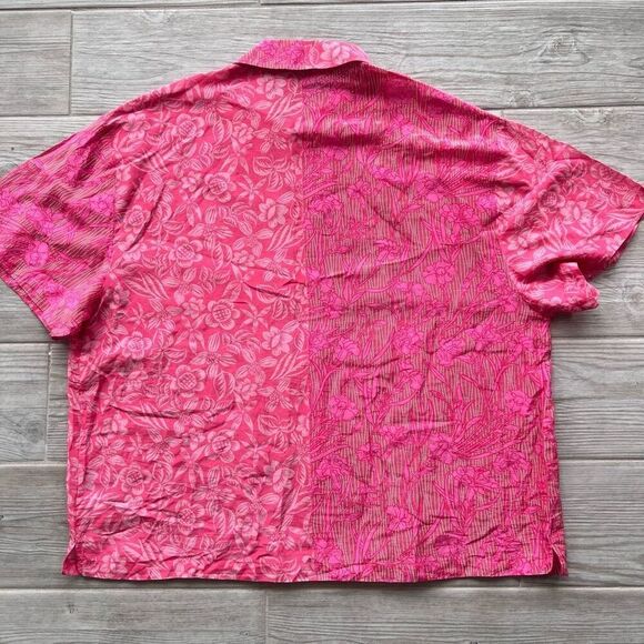 Tell Your Friends Mens‎ Pink Floral Silk Short Sleeve Button-Up Shirt Medium - Picture 7 of 8